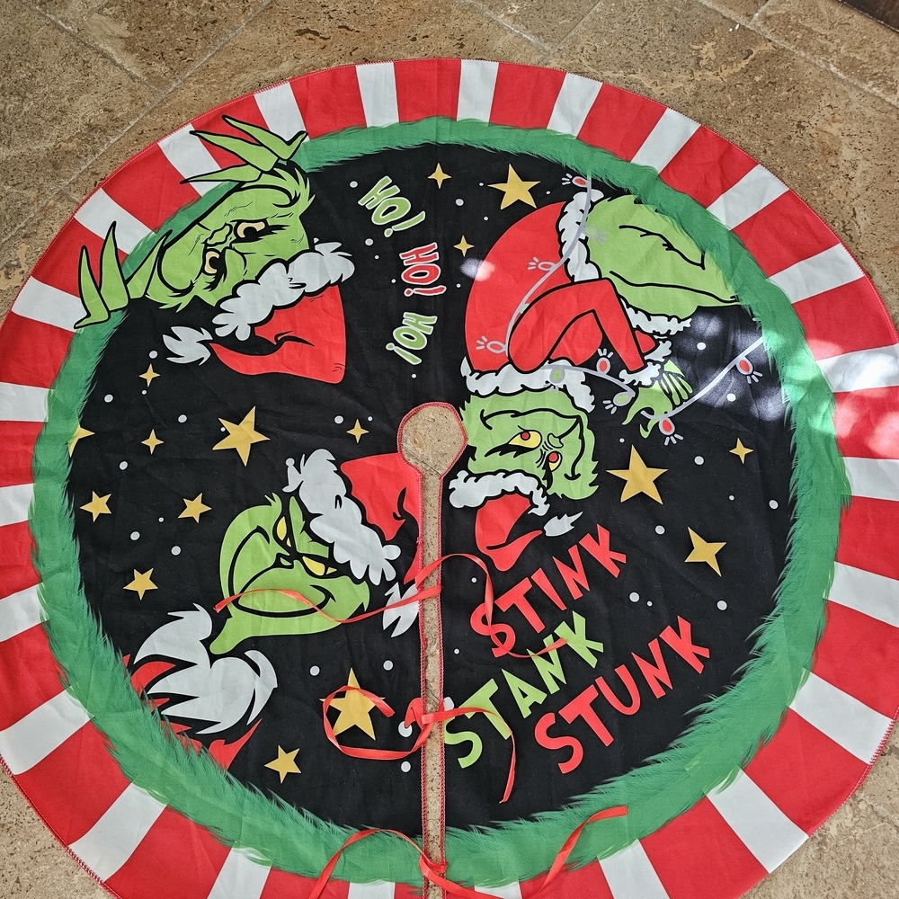 Whimsical Grinch Tree Skirt - Red, Green, Black